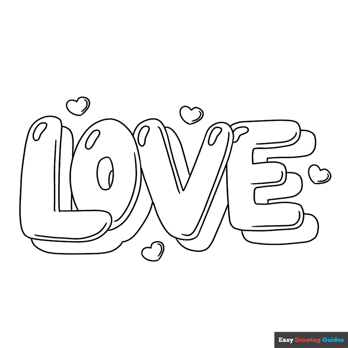 Free printable love in bubble letters coloring page