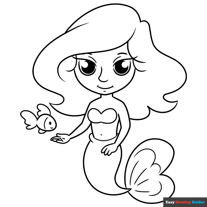 Free printable simple cute mermaid coloring page