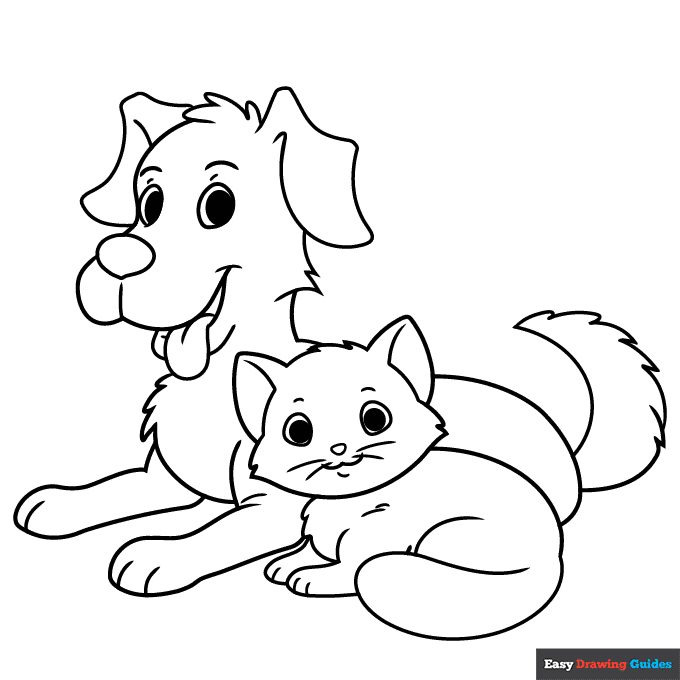 Free printable cat and dog coloring page