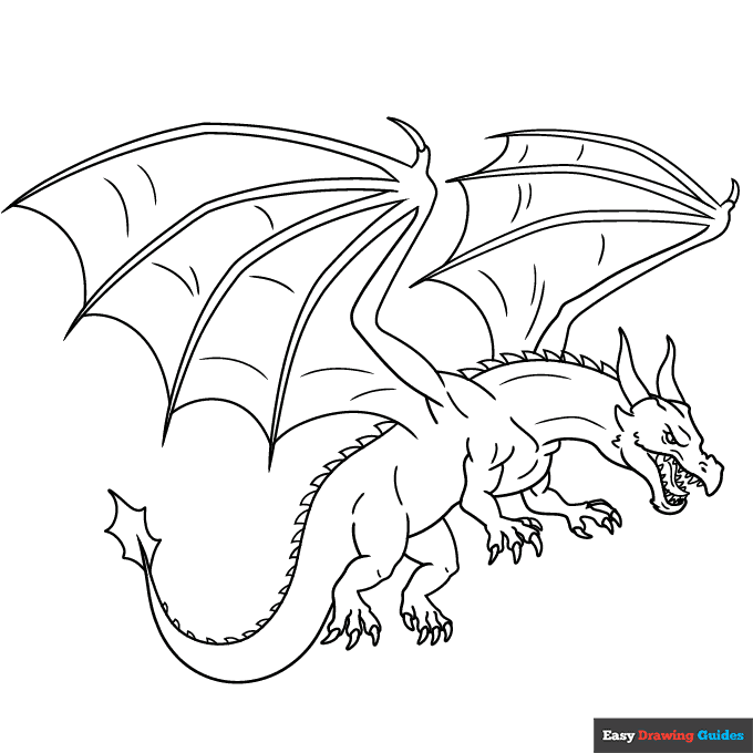 Free printable realistic dragon coloring page