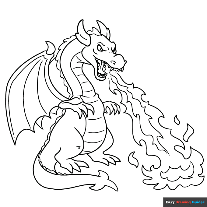 Free printable fire breathing dragon coloring page