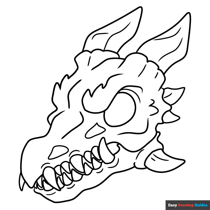 Free printable dragon skull coloring page