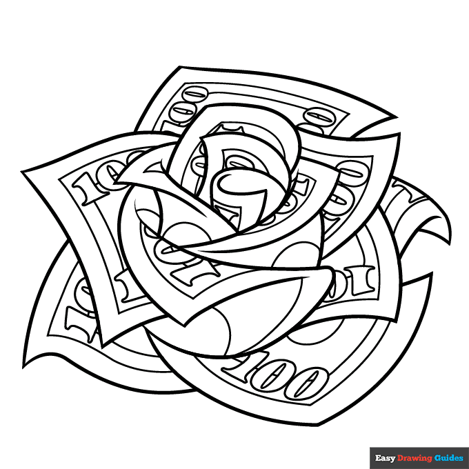 Free printable money rose coloring page