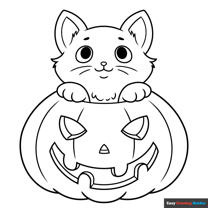 Free printable Halloween cat coloring page