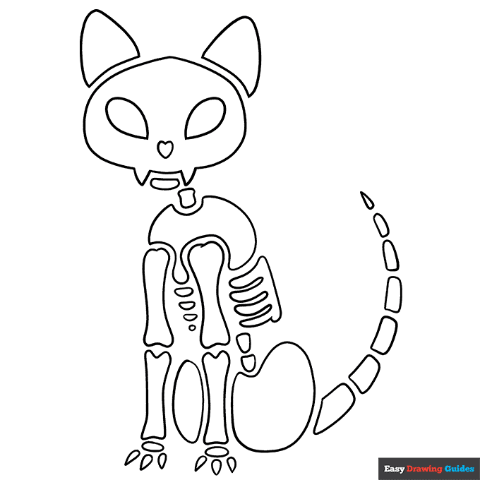 Free printable cat skeleton coloring page