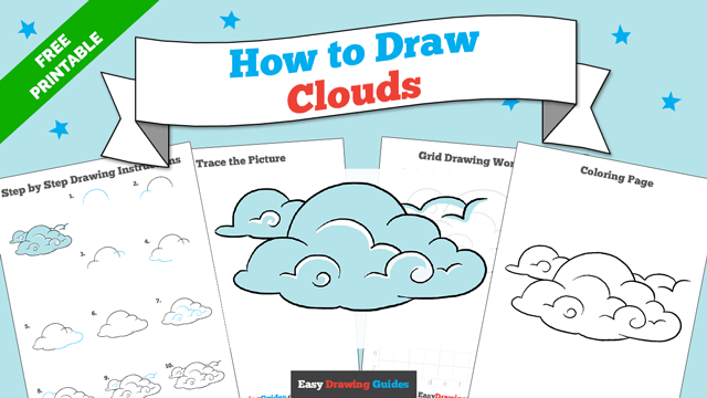 Free printable page - how to draw clouds