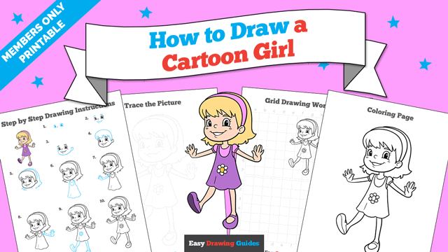 How to Draw a Cartoon Girl Printable Thumbnail