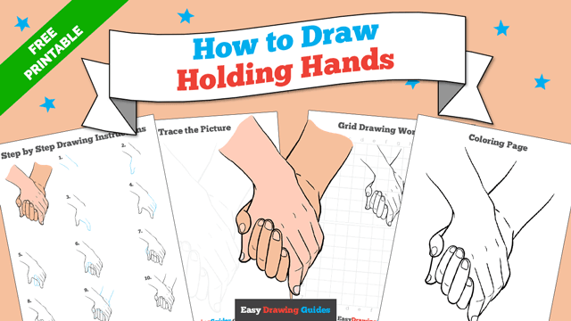 Free printable page - how to draw holding hands