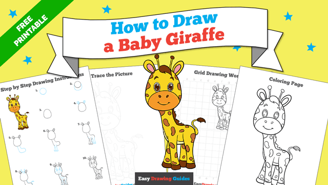 Free printable page - how to draw baby giraffe