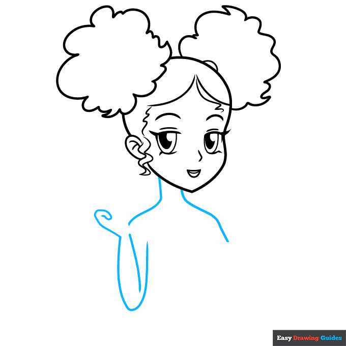 Black Anime Girl step-by-step drawing tutorial: step 6