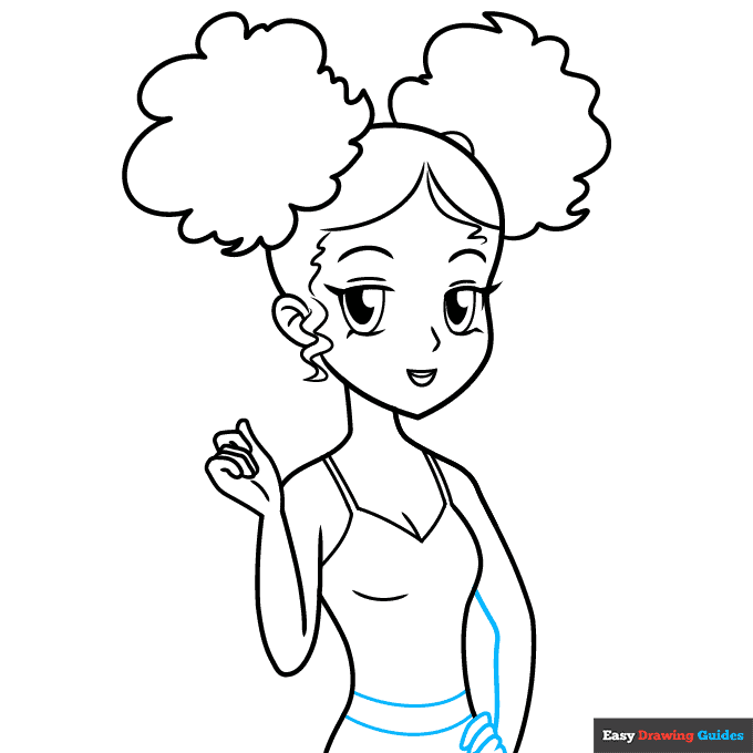Black Anime Girl step-by-step drawing tutorial: step 9