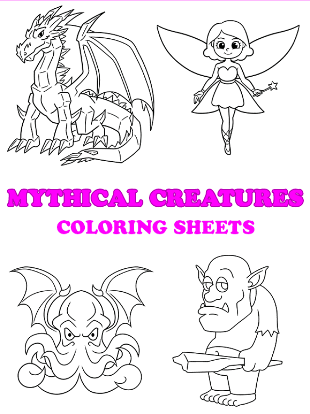 Free printable mythical creatures coloring pages - pinterest image