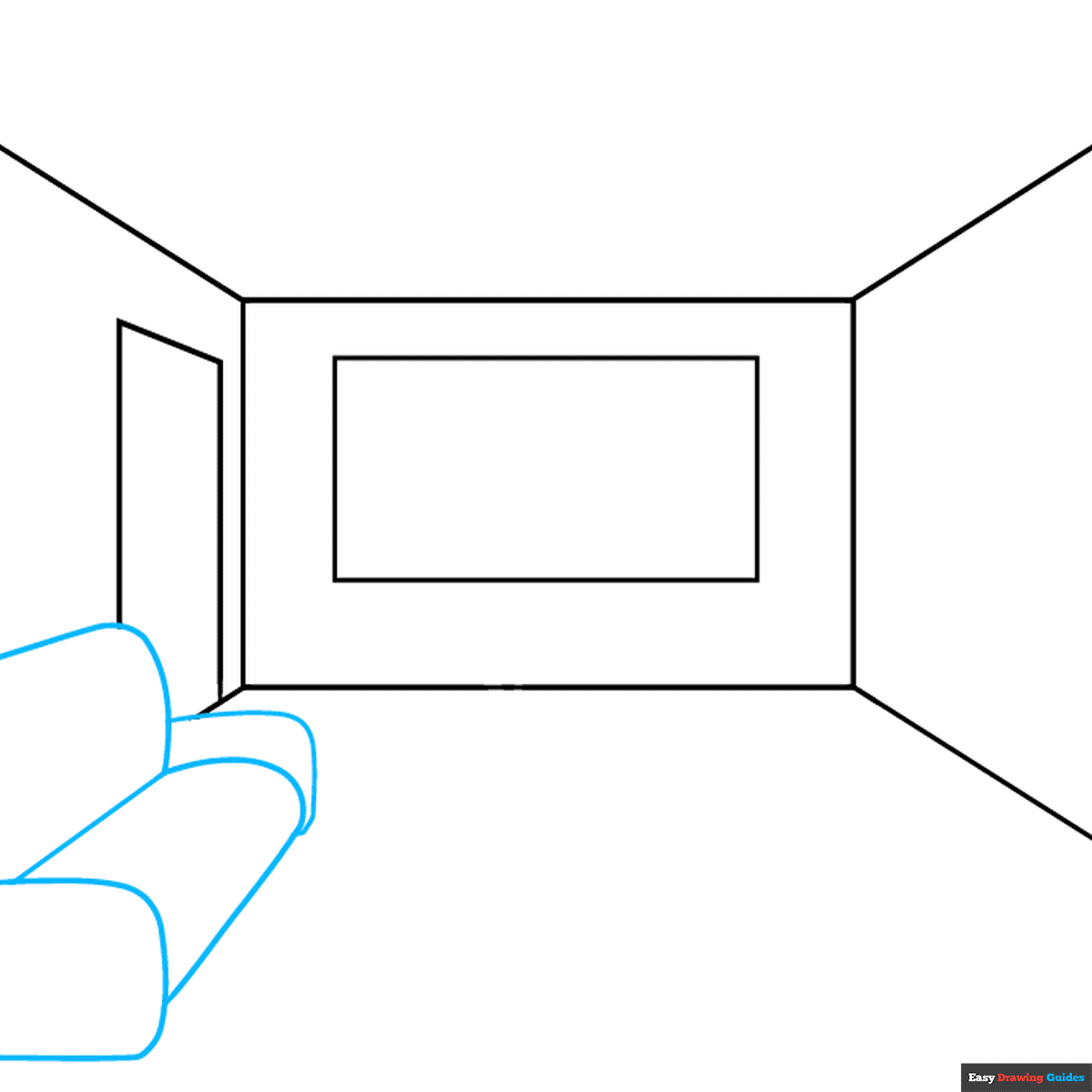 Easy Room in One-Point Perspective step-by-step drawing tutorial: step 2