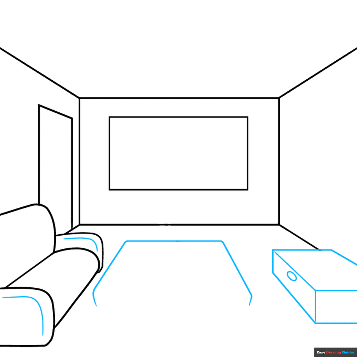 Easy Room in One-Point Perspective step-by-step drawing tutorial: step 3