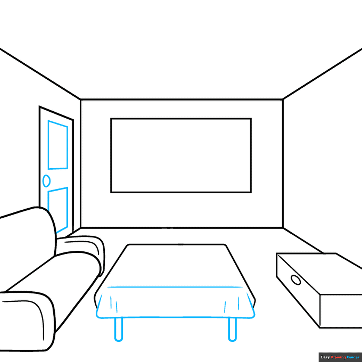 Easy Room in One-Point Perspective step-by-step drawing tutorial: step 4