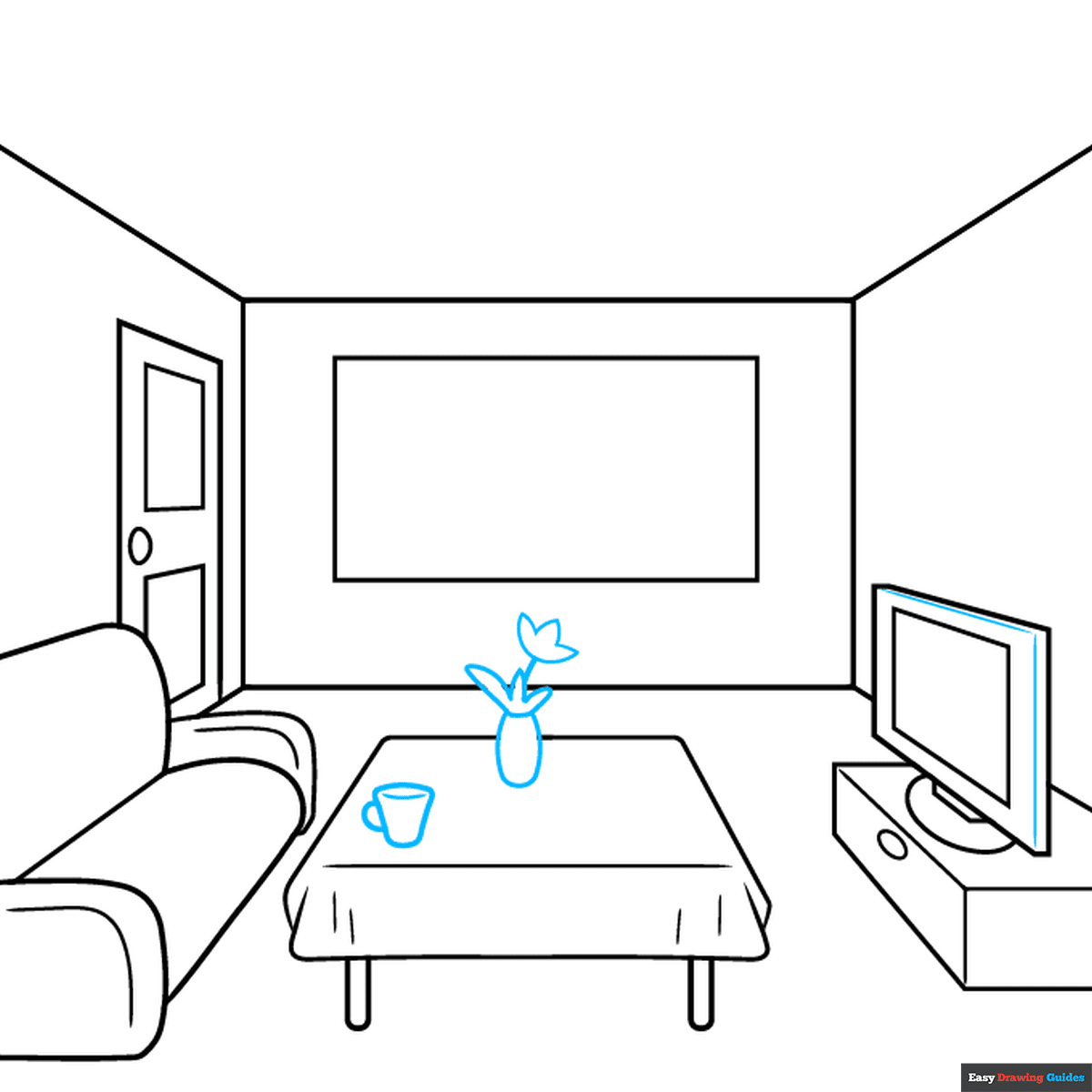 Easy Room in One-Point Perspective step-by-step drawing tutorial: step 6