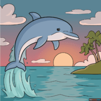 How to Draw a Dolphin in Sunset Scenery