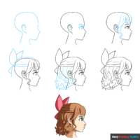 How to Draw an Anime Girl in Side Profile with Curly Hair and a Hair Bow