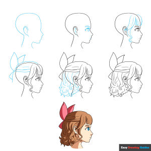 Anime Girl in Side Profile with Curly Hair and a Hair Bow Featured Image