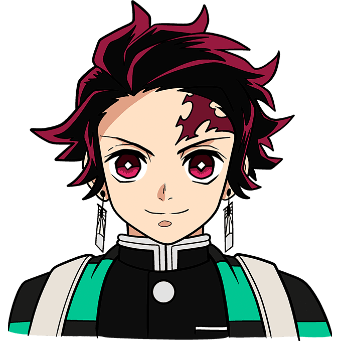 Tanjiro Kamado from Demon Slayer step-by-step drawing tutorial: step 11