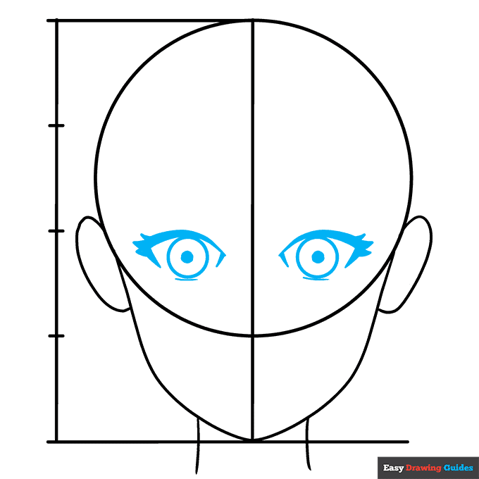 Anime Head and Face in Front View step-by-step drawing tutorial: step 3