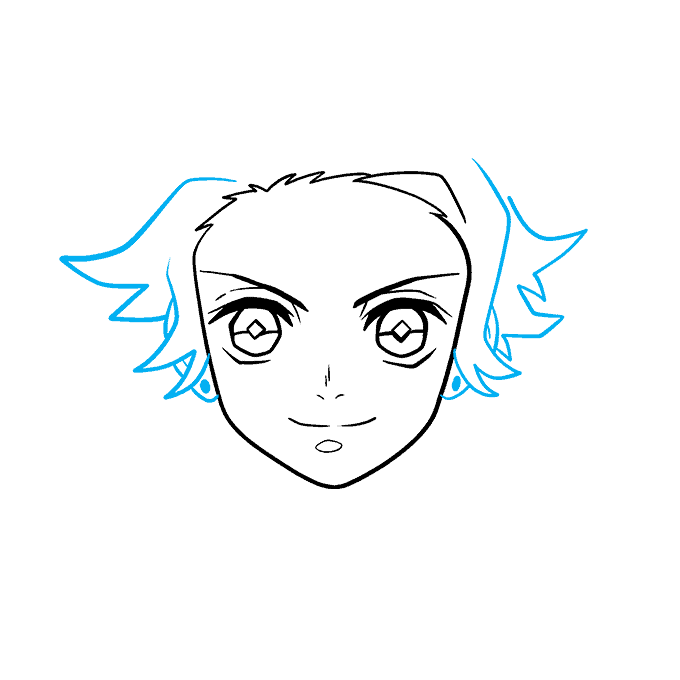 Tanjiro Kamado from Demon Slayer step-by-step drawing tutorial: step 4