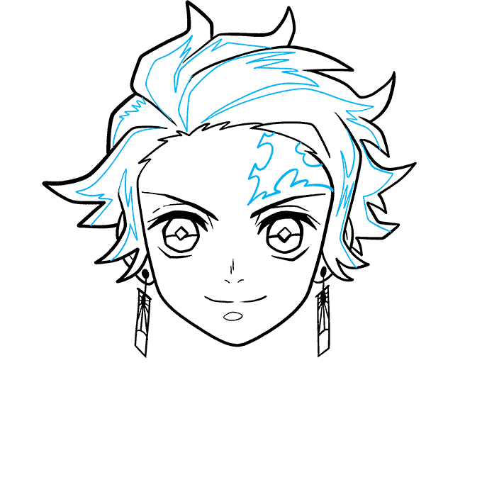Tanjiro Kamado from Demon Slayer step-by-step drawing tutorial: step 6