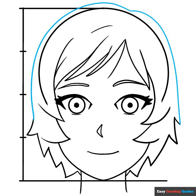 Anime Head and Face in Front View step-by-step drawing tutorial: step 7