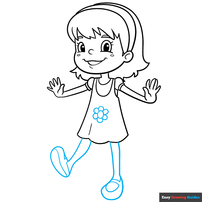 Cartoon Girl step-by-step drawing tutorial: step 9